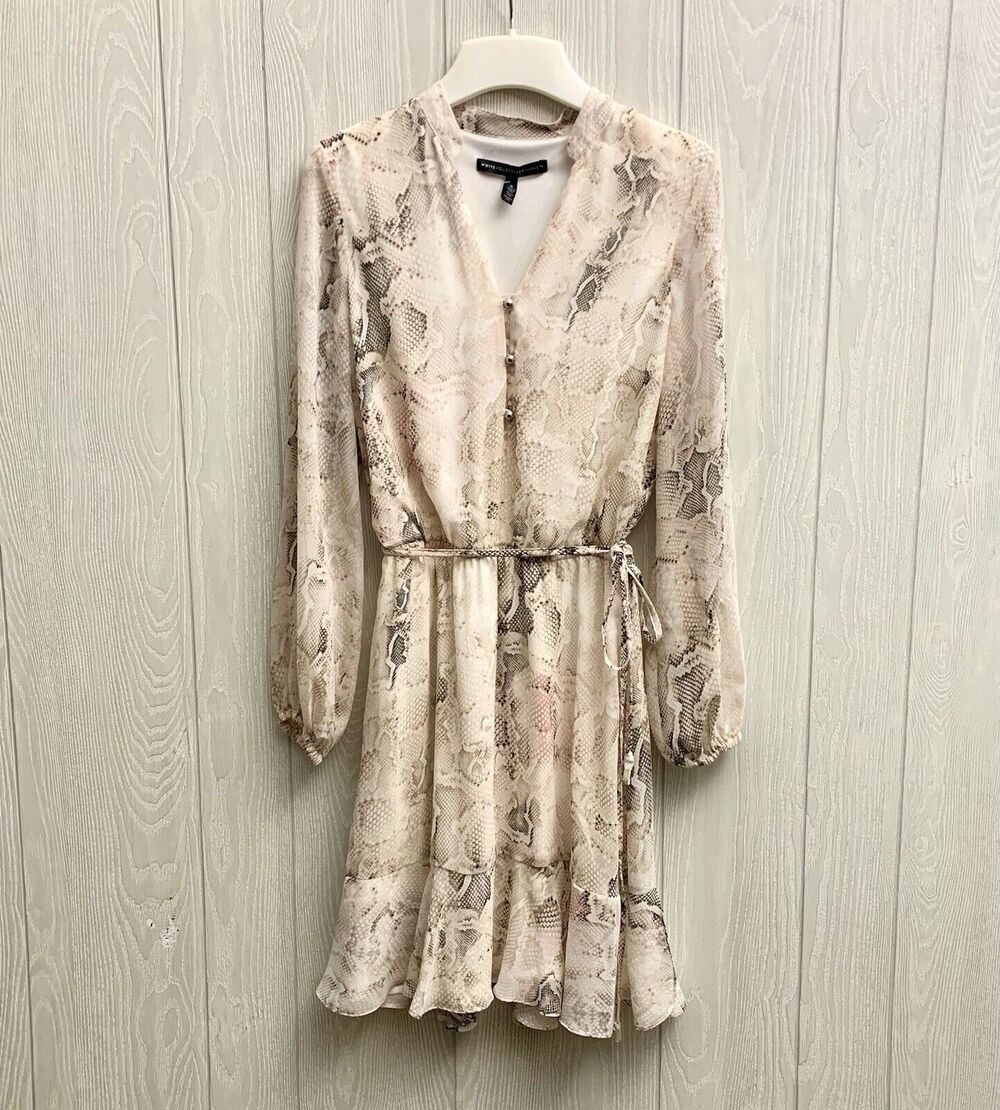 White House Black Market Snake Print Shift Dress Ecru W/ Stone Size 0 NWT